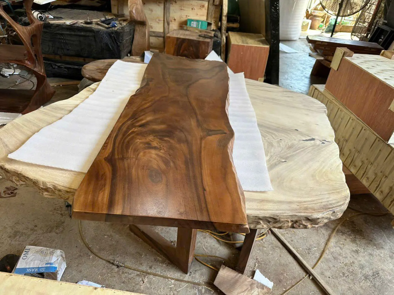 Extended Live Edge Tamarind Wood Coffee Table With Rustic Base - Image 2
