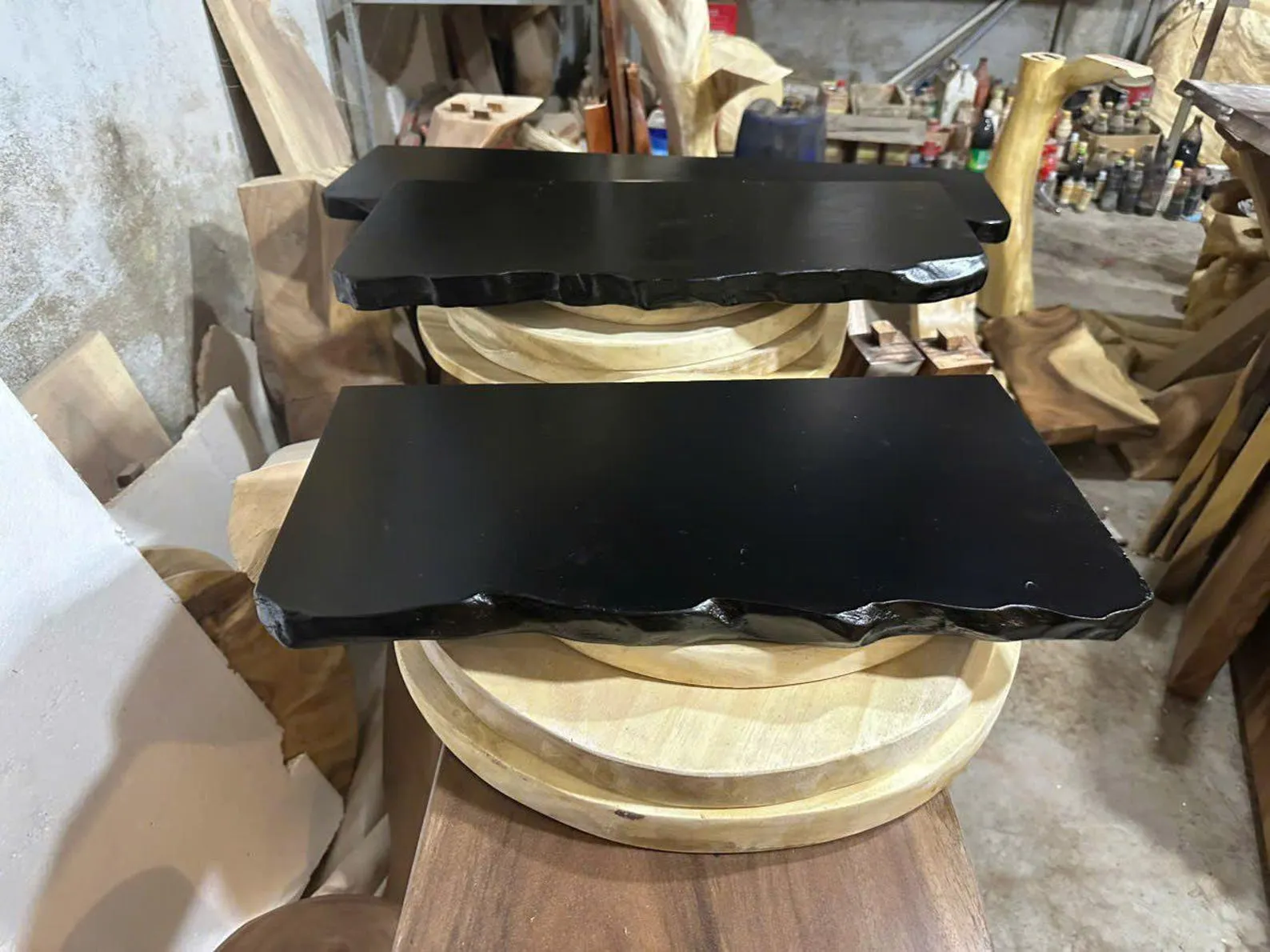 Extended Live Edge Tamarind Wood Coffee Table With Rustic Base - Image 3