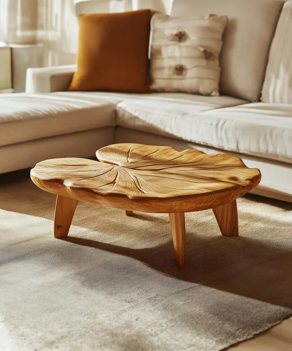 Modern Live Edge Tamarind Coffee Table With Tapered Wooden Legs